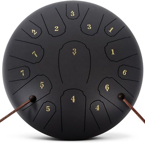 طبلة المطر للحديقة الخارجية، طبلة اللسان الفولاذية 12 بوصة 15 نوتة موسيقية، أداة قرع الطبل اليدوية (أسود، 12 بوصة 15 نوتة) in Kuwait