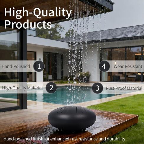 طبلة المطر للحديقة الخارجية، طبلة اللسان الفولاذية 12 بوصة 15 نوتة موسيقية، أداة قرع الطبل اليدوية (أسود، 12 بوصة 15 نوتة) in Kuwait