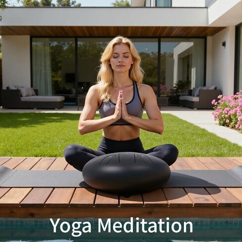 طبلة المطر للحديقة الخارجية، طبلة اللسان الفولاذية 12 بوصة 15 نوتة موسيقية، أداة قرع الطبل اليدوية (أسود، 12 بوصة 15 نوتة) in Kuwait