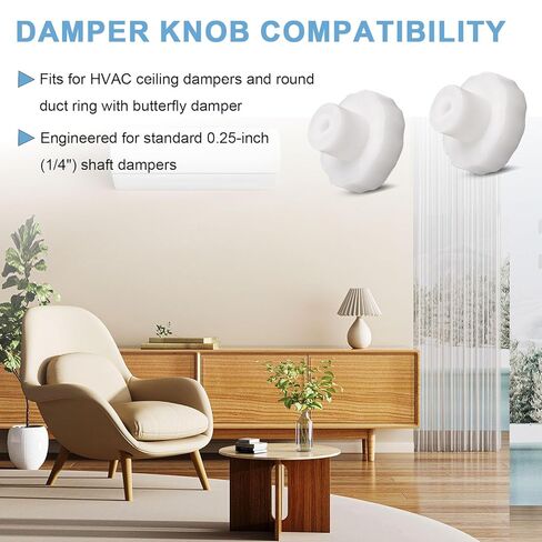 HVAC Manual Damper Knob for 0.25 Inch Shaft, Replacement Control Knob for HVAC Ceiling Dampers & Round Duct Ring with Butterfly Damper, White Easy-Grip Design for Airflow Adjustment,2 Pack in Kuwait
