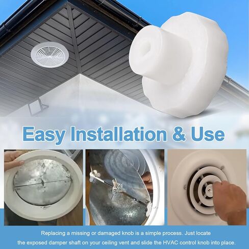 HVAC Manual Damper Knob for 0.25 Inch Shaft, Replacement Control Knob for HVAC Ceiling Dampers & Round Duct Ring with Butterfly Damper, White Easy-Grip Design for Airflow Adjustment,2 Pack in Kuwait