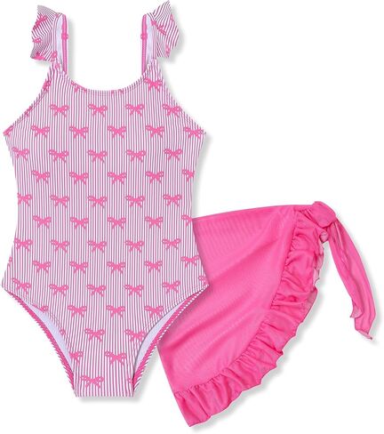 Girls One-Piece Swimsuit with Mesh Cover-Up - Adjustable Straps, Ruffled Design Swimwear Size 7-16 Years in Kuwait