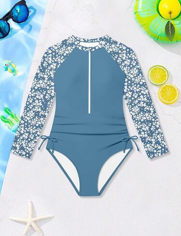 CrabQueen Girls Rash Guard Swimsuit UPF 50+ Long Sleeve One Piece Girls Bathing Suit Zipper Sun Protection Swimwear for 9-16Y in Saudi Arabia