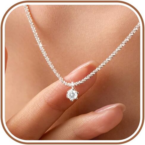 Birthstone Necklace for Women 925 Sterling Silver Glitter Bling Green CZ Pendant Necklace Dainty Crystal Choker Necklaces Collarbone Chain Bridal Wedding Jewelry for Lover in Kuwait