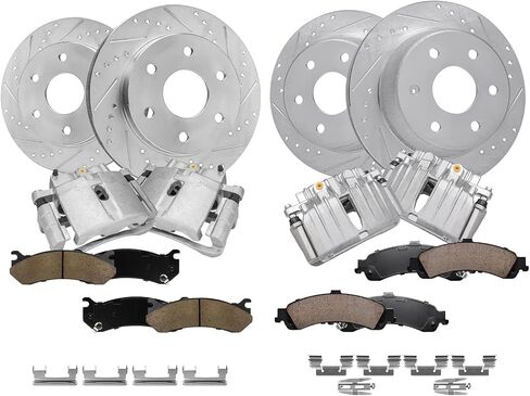 Detroit Axle - مجموعة الفرامل لـ Chevy GMC Silverado Sierra Sierra Suburban Avalanche Yukon 1500 Tahoe حفر الفرامل دوارات الفرامل السيراميك بديل الفرجار البديل [12 بوصة الأمامية و 12.99 بوصة الدوارات الخلفية الخلفية] in Saudi Arabia