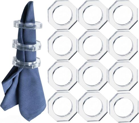 مجموعة أكريليك نظيفة مكونة من 12 حلقة منديل مشطوفة مربعة - حلقات مناديل قماشية وإبزيم منديل لحفلات الزفاف، وأعياد الميلاد، والولائم، وديكور الطاولة، وديكور المنزل، والهدايا (شفاف) in Kuwait