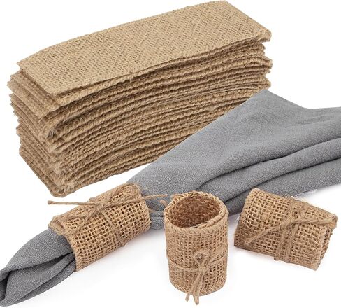 50pcs Disposable Napkin Rings Burlap Napkin Rings with Wired Edge Rope Napkin Ties for Country Wedding Decorations Party Dinner Table Decorations in Kuwait