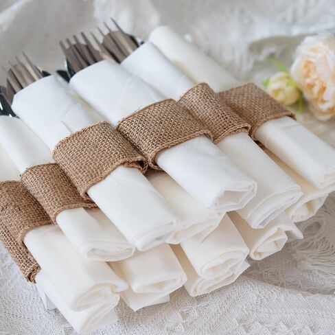 50pcs Disposable Napkin Rings Burlap Napkin Rings with Wired Edge Rope Napkin Ties for Country Wedding Decorations Party Dinner Table Decorations in Kuwait