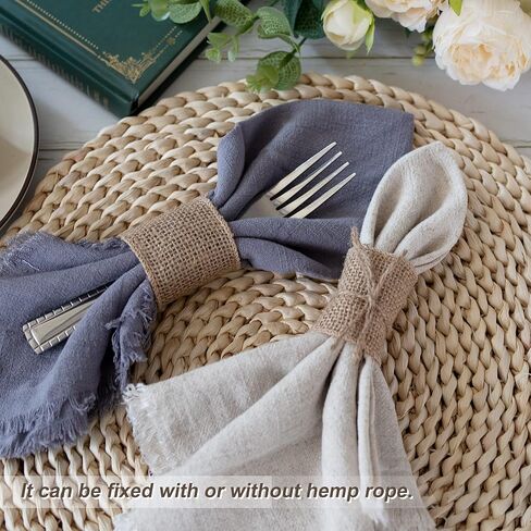 50pcs Disposable Napkin Rings Burlap Napkin Rings with Wired Edge Rope Napkin Ties for Country Wedding Decorations Party Dinner Table Decorations in Kuwait