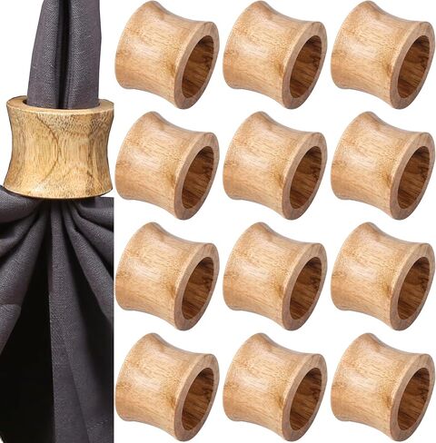 ALPHA Living HOME Set of 12 Decorative Wooden Napkin Rings - Handcrafted Three Ring Napkin Holder for Tabletop Decor for Elegant Dining, Weddings, Parties, Home, Gifting, Everyday Use (Brown) in Kuwait