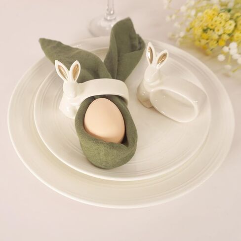 مجموعة حلقات مناديل أرنب عيد الفصح المصنوعة من البورسلين مكونة من 6 قطع، حاملات حلقات مناديل أرنب، حلقات منديل سيراميك أرنب أبيض لعيد الفصح، وحفلات الربيع، والولائم، والعشاء، وديكور طاولة الزفاف in Kuwait