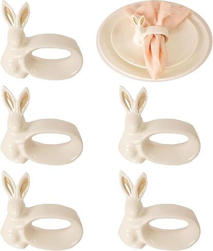 Easter Bunny Porcelain Napkin Rings Set of 6, Rabbit Napkin Ring Holders, White Bunny Ceramic Napkin Rings for Easter, Spring Party, Banquet, Dinner, Wedding Table Decor in Saudi Arabia