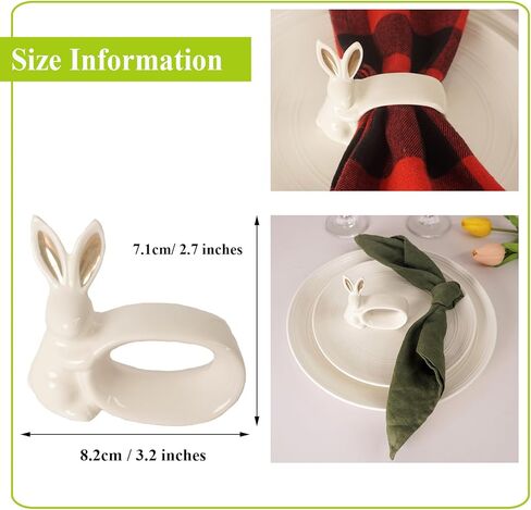Easter Bunny Porcelain Napkin Rings Set of 6, Rabbit Napkin Ring Holders, White Bunny Ceramic Napkin Rings for Easter, Spring Party, Banquet, Dinner, Wedding Table Decor in Saudi Arabia
