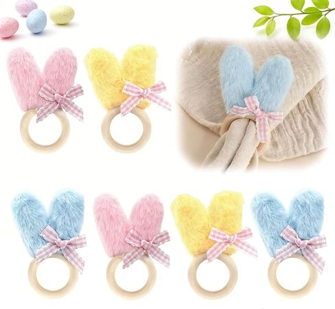 Easter Bunny Napkin Rings Set of 6, Wooden Ear Napkin Rings, Colorful Easter Rabbit Napkin Ring Holders for Party Dinner Banquet Kitchen Spring Table Decoration in Saudi Arabia