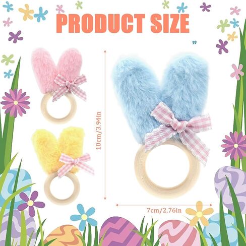 Easter Bunny Napkin Rings Set of 6, Wooden Ear Napkin Rings, Colorful Easter Rabbit Napkin Ring Holders for Party Dinner Banquet Kitchen Spring Table Decoration in Saudi Arabia
