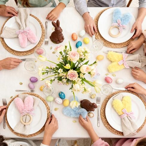 Easter Bunny Napkin Rings Set of 6, Wooden Ear Napkin Rings, Colorful Easter Rabbit Napkin Ring Holders for Party Dinner Banquet Kitchen Spring Table Decoration in Saudi Arabia