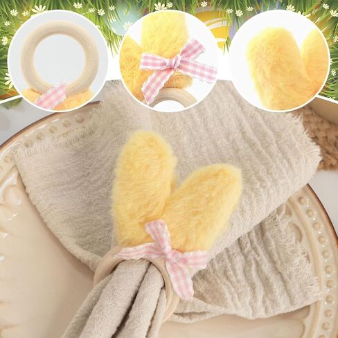 Easter Bunny Napkin Rings Set of 6, Wooden Ear Napkin Rings, Colorful Easter Rabbit Napkin Ring Holders for Party Dinner Banquet Kitchen Spring Table Decoration in Saudi Arabia
