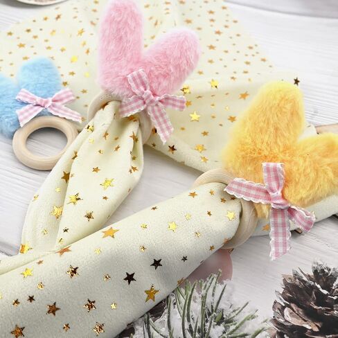 Easter Bunny Napkin Rings Set of 6, Wooden Ear Napkin Rings, Colorful Easter Rabbit Napkin Ring Holders for Party Dinner Banquet Kitchen Spring Table Decoration in Saudi Arabia