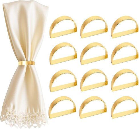 حلقات مناديل ذهبية، مجموعة من 12 حلقة مناديل عيد الشكر، ديكور طاولة فولاذي مطلي بالنيكل لحفلات المهرجانات - شكل حدوة حصان in Kuwait