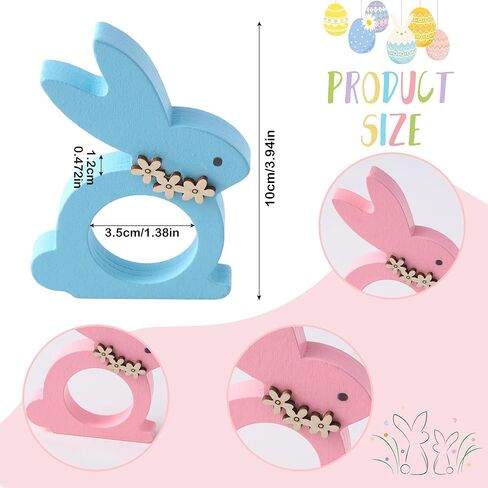 APTWOW حلقات منديل أرنب عيد الفصح مجموعة من 6 - حامل مناديل أرنب عيد الفصح الخشبي الملون، حلقات منديل زهرة الربيع لديكور طاولة حفلات الزفاف وأعياد الميلاد in Kuwait