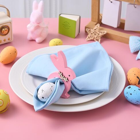 APTWOW حلقات منديل أرنب عيد الفصح مجموعة من 6 - حامل مناديل أرنب عيد الفصح الخشبي الملون، حلقات منديل زهرة الربيع لديكور طاولة حفلات الزفاف وأعياد الميلاد in Kuwait