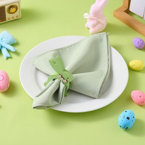APTWOW حلقات منديل أرنب عيد الفصح مجموعة من 6 - حامل مناديل أرنب عيد الفصح الخشبي الملون، حلقات منديل زهرة الربيع لديكور طاولة حفلات الزفاف وأعياد الميلاد in Kuwait