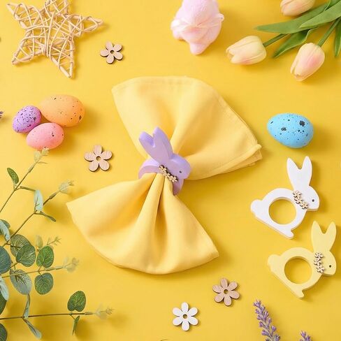 APTWOW حلقات منديل أرنب عيد الفصح مجموعة من 6 - حامل مناديل أرنب عيد الفصح الخشبي الملون، حلقات منديل زهرة الربيع لديكور طاولة حفلات الزفاف وأعياد الميلاد in Kuwait