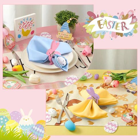 APTWOW حلقات منديل أرنب عيد الفصح مجموعة من 6 - حامل مناديل أرنب عيد الفصح الخشبي الملون، حلقات منديل زهرة الربيع لديكور طاولة حفلات الزفاف وأعياد الميلاد in Kuwait