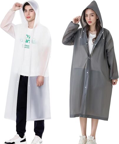 2 Pack Adult Rain Ponchos, Heavy Duty Reusable EVA Waterproof Raincoat with Drawstring Hood for Women Men in Saudi Arabia