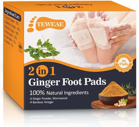 وسادات قدم الزنجبيل، 30 وسادة 2 في 1 بتصميم فاخر من الخيزران الطبيعي للعناية بالقدم لتخفيف التوتر والتعب، رقع للقدم من أجل نوم أفضل، شعور أفضل (الشيح) in Kuwait