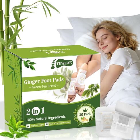 Ginger Foot Pads, 30 Pads 2 in 1 Design Premium Natural Bamboo Vinegar Foot Care Pad for Stress & Fatigue Relief, Foot Patches for Better Sleep, Feel Better (Wormwood) in Saudi Arabia
