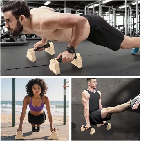 2 PCS Push Up Bars Stands, Wooden Calisthenics Equipment for Handstand Training, Wood Push up Bars Non-Slip Base Exercise Parallettes Bars, Handstand Push-Up Handles in Kuwait