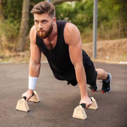 2 PCS Push Up Bars Stands, Wooden Calisthenics Equipment for Handstand Training, Wood Push up Bars Non-Slip Base Exercise Parallettes Bars, Handstand Push-Up Handles in Kuwait