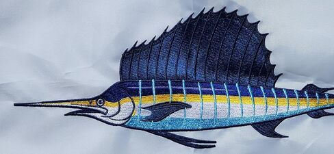 Embroidered Sailfish Catch Flag, Marine Fishing Pennant, 100% 300D Nylon, White, 12x18 Inch, with Canvas Header and Rust-Resistant Grommets in Saudi Arabia