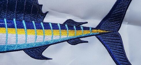 Embroidered Sailfish Catch Flag, Marine Fishing Pennant, 100% 300D Nylon, White, 12x18 Inch, with Canvas Header and Rust-Resistant Grommets in Saudi Arabia