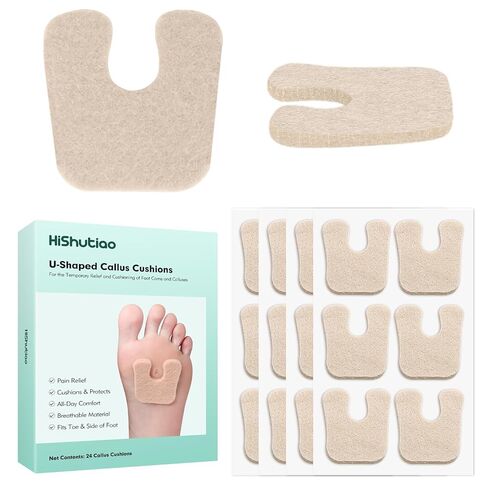 24 Pcs U-Shaped Felt Callus Pads with Storage Box – Soft Breathable Corn Cushions to Protect Calluses from Rubbing on Shoes – Upgraded Thicker Horseshoe Pads for Foot Pain Relief & Blister Prevention in Kuwait