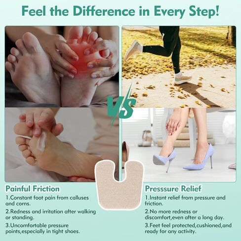 24 Pcs U-Shaped Felt Callus Pads with Storage Box – Soft Breathable Corn Cushions to Protect Calluses from Rubbing on Shoes – Upgraded Thicker Horseshoe Pads for Foot Pain Relief & Blister Prevention in Kuwait