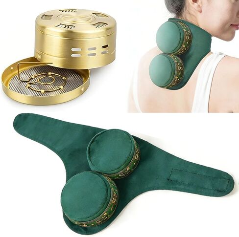 صندوق الكى بدون دخان - موكسا نحاسي محمول مع حقيبة عازلة للحرارة. أداة علاج Moxa Ai Jiu الاحترافية لتخفيف آلام الرقبة والكتف والساق الخلفية وإزالة الرطوبة والرطوبة in Kuwait