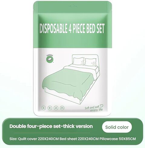 Travel Disposable Bedding Set, White SMMS Nonwoven, 4 Piece Queen Size with Fitted Sheet 71x79x8in, Duvet Cover 87x91in, 2 Pillowcases 20x31in, for Hotel Hospital Travel in Saudi Arabia