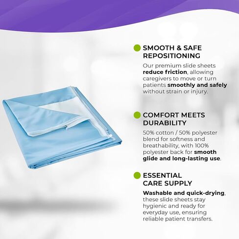 ملاءات منزلقة للمريض من AMZ Medical Supply، مقاس 40 × 72 بوصة، وجه مزيج من القطن/البوليستر، عكس البوليستر، أزرق، عبوة من 12 قطعة، ملاءة منزلقة لسهولة نقل المرضى in Saudi Arabia