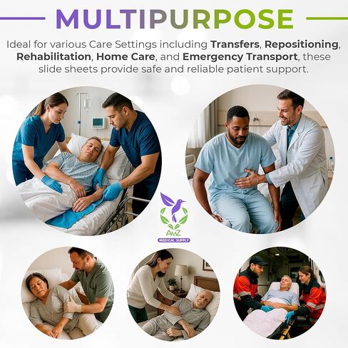 ملاءات منزلقة للمريض من AMZ Medical Supply، مقاس 40 × 72 بوصة، وجه مزيج من القطن/البوليستر، عكس البوليستر، أزرق، عبوة من 12 قطعة، ملاءة منزلقة لسهولة نقل المرضى in Saudi Arabia