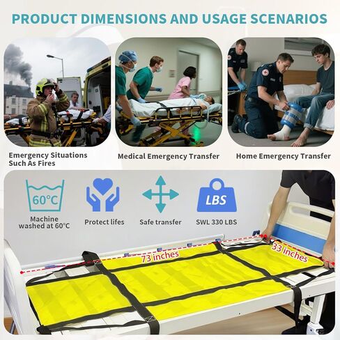 Emergency Evacuation Sheet for Hospital Bed – Fire Rescue Patient Transfer Sheet with Straps, Emergency Drag Mat for Elderly, Disabled & Nursing Home Safety,330 lbs Load Capacity in Saudi Arabia