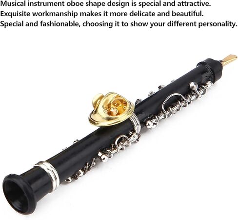 Miniature Oboe Brooch Pin, Oboe Shape Design Mini Pin Brooch Lapel Brooch Pins for Women Miniature Musical Instrument Brooch with Storage Box for Clothing Decoration and Gifts in Saudi Arabia
