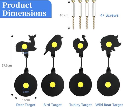 4-Pack Spinner Shooting Target, Auto Reset Steel BB Gun Target, Fun Animal Silhouette, Portable Easy Setup Durable for .177 .20 Caliber Airguns Pellet Gun - Outdoor Shooting Practice for Backyard in Kuwait