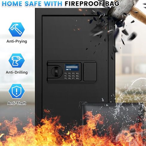 3.2 Cuft Home Safes Water and Fireproof ، مربع آمن لأمن المنزل الرقمي مع لوحة المفاتيح الرقمية ، ومفاتيح الاحتياط ونظام الإنذار ، وآمنة مقاومة للحريق لأموال الوثيقة المنزلية. in Kuwait