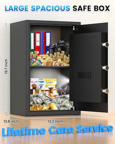 3.2 Cuft Home Safes Water and Fireproof ، مربع آمن لأمن المنزل الرقمي مع لوحة المفاتيح الرقمية ، ومفاتيح الاحتياط ونظام الإنذار ، وآمنة مقاومة للحريق لأموال الوثيقة المنزلية. in Kuwait