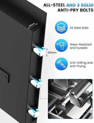 3.2 Cuft Home Safes Water and Fireproof ، مربع آمن لأمن المنزل الرقمي مع لوحة المفاتيح الرقمية ، ومفاتيح الاحتياط ونظام الإنذار ، وآمنة مقاومة للحريق لأموال الوثيقة المنزلية. in Kuwait