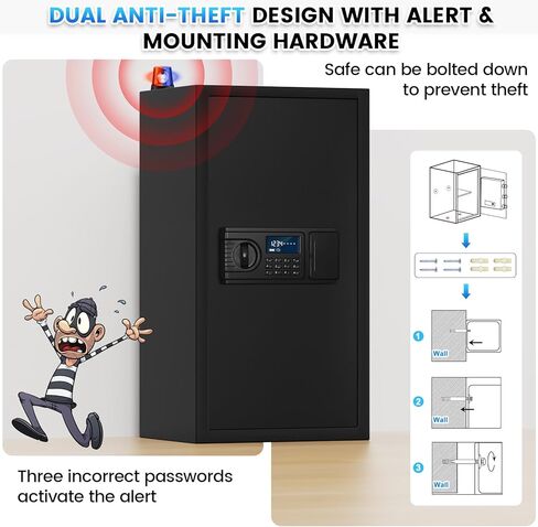 3.2 Cuft Home Safes Water and Fireproof ، مربع آمن لأمن المنزل الرقمي مع لوحة المفاتيح الرقمية ، ومفاتيح الاحتياط ونظام الإنذار ، وآمنة مقاومة للحريق لأموال الوثيقة المنزلية. in Kuwait