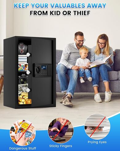 3.2 Cuft Home Safes Water and Fireproof ، مربع آمن لأمن المنزل الرقمي مع لوحة المفاتيح الرقمية ، ومفاتيح الاحتياط ونظام الإنذار ، وآمنة مقاومة للحريق لأموال الوثيقة المنزلية. in Kuwait