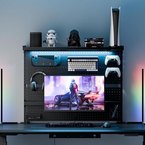 EUREKA ERGONOMIC Pegboard with Dual Monitor Stand,Steel Pegboard for Desk,Computer Accessories for Office, Privacy Panel for Gaming Desk, 4 Accessories Modular Hanging,43 x 34inch, Black in Kuwait